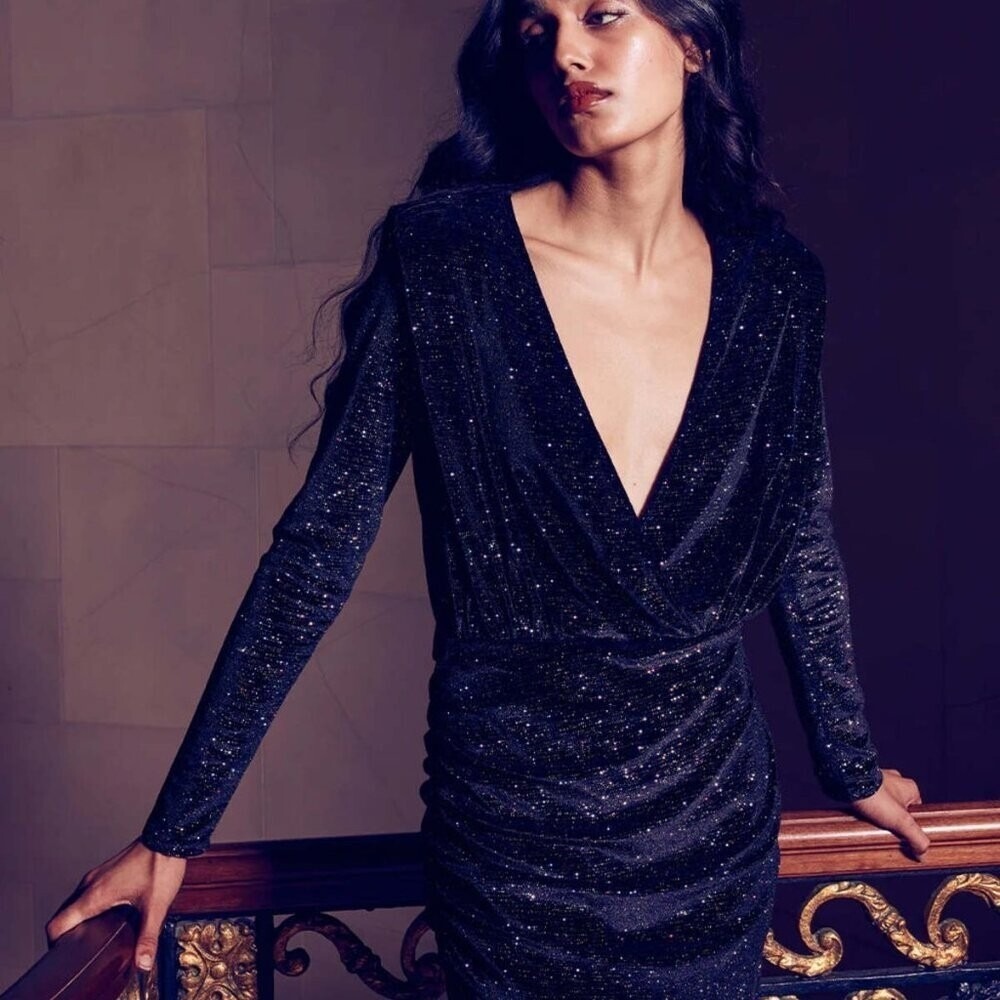 NEW Misa Los Angeles Diviana Mini Dress Black‎ Glitter Size XS